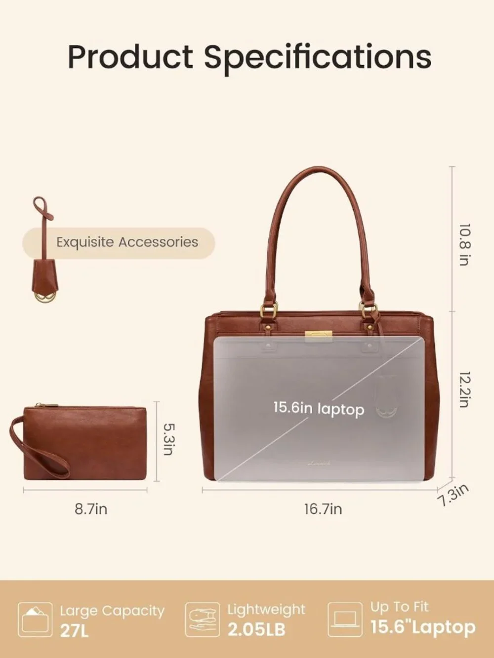 Stylish Waterproof Laptop Tote Bag for Women, 15.6